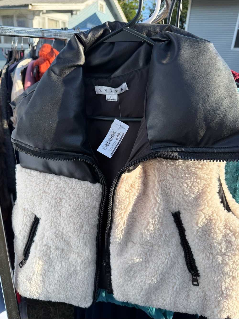 HYFVE Black Faux Leather & Cream Teddy Sherpa Jacket